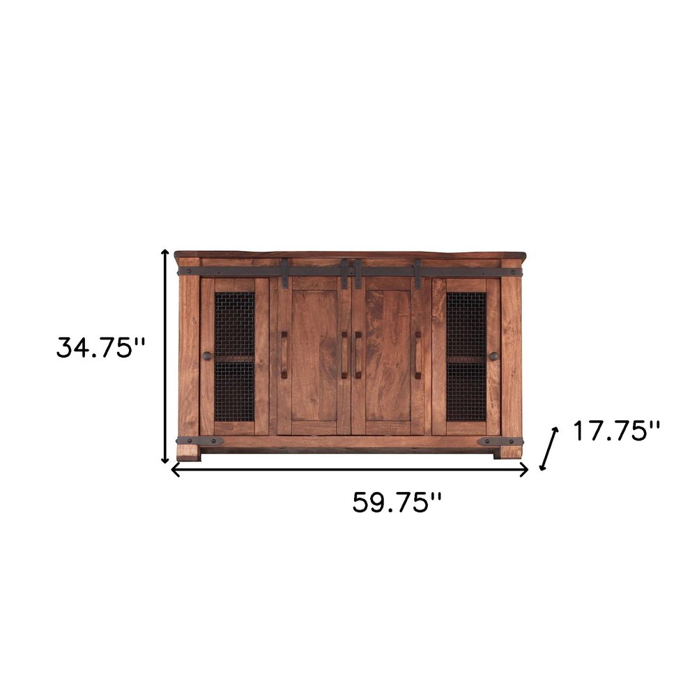 Brown Solid Wood Cabinet Enclosed Storage Distressed TV Stand - 60-inch
