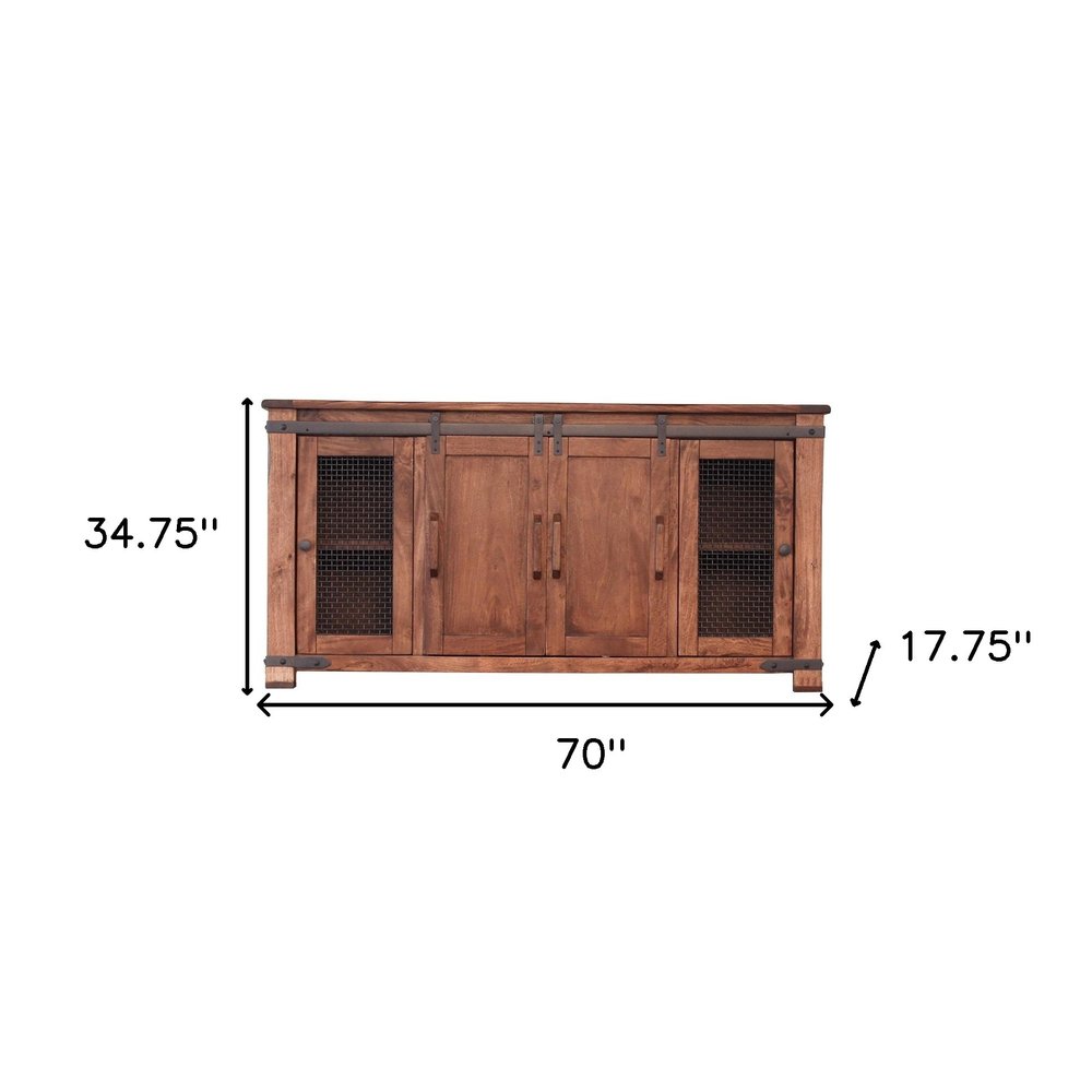 Brown Solid Wood Cabinet Enclosed Storage Distressed TV Stand