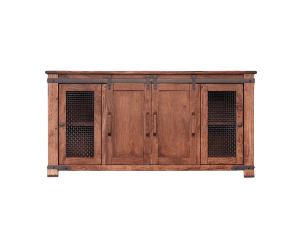 Brown Solid Wood Cabinet Enclosed Storage Distressed TV Stand