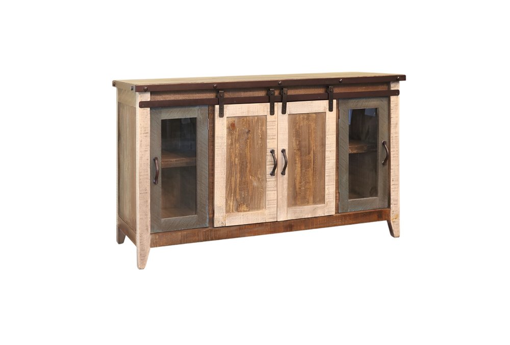 Brown Solid Wood Cabinet Enclosed Storage Distressed TV Stand - 60-inch
