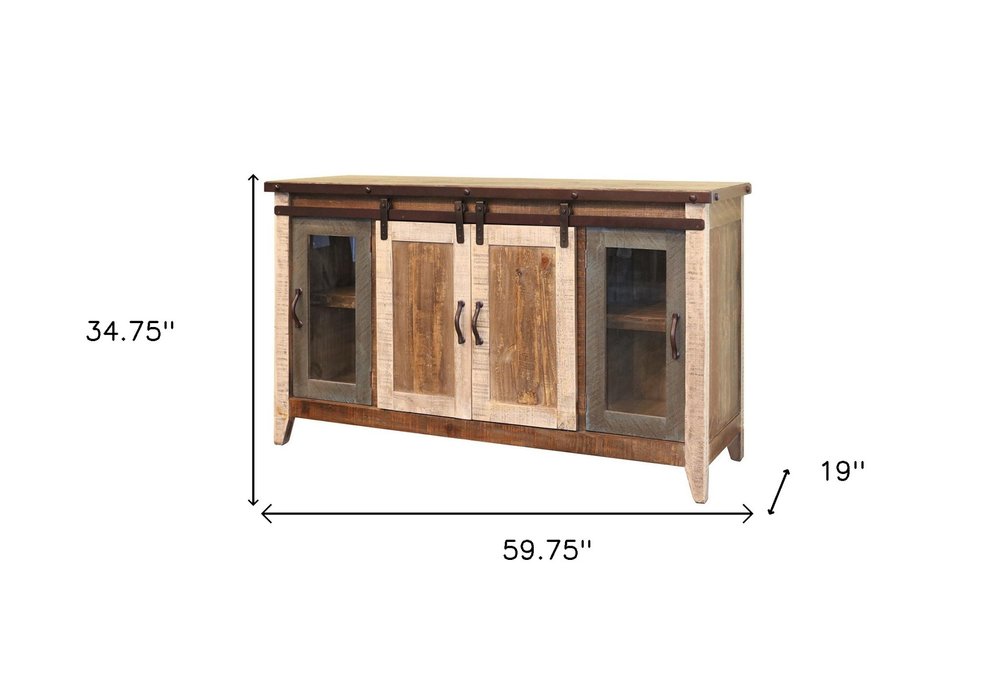 Brown Solid Wood Cabinet Enclosed Storage Distressed TV Stand - 60-inch