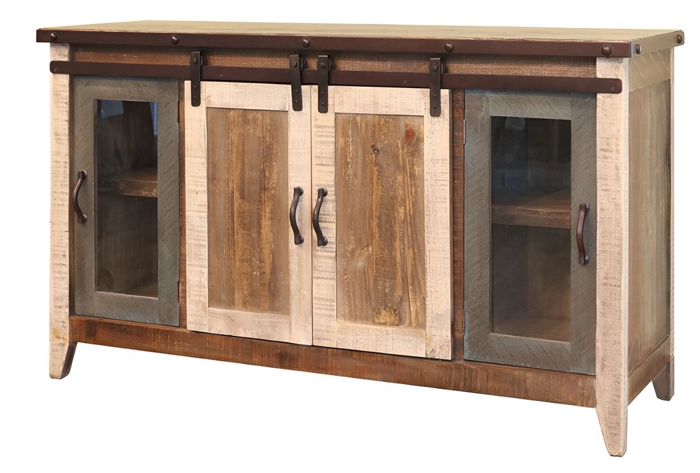 Brown Solid Wood Cabinet Enclosed Storage Distressed TV Stand - 60-inch