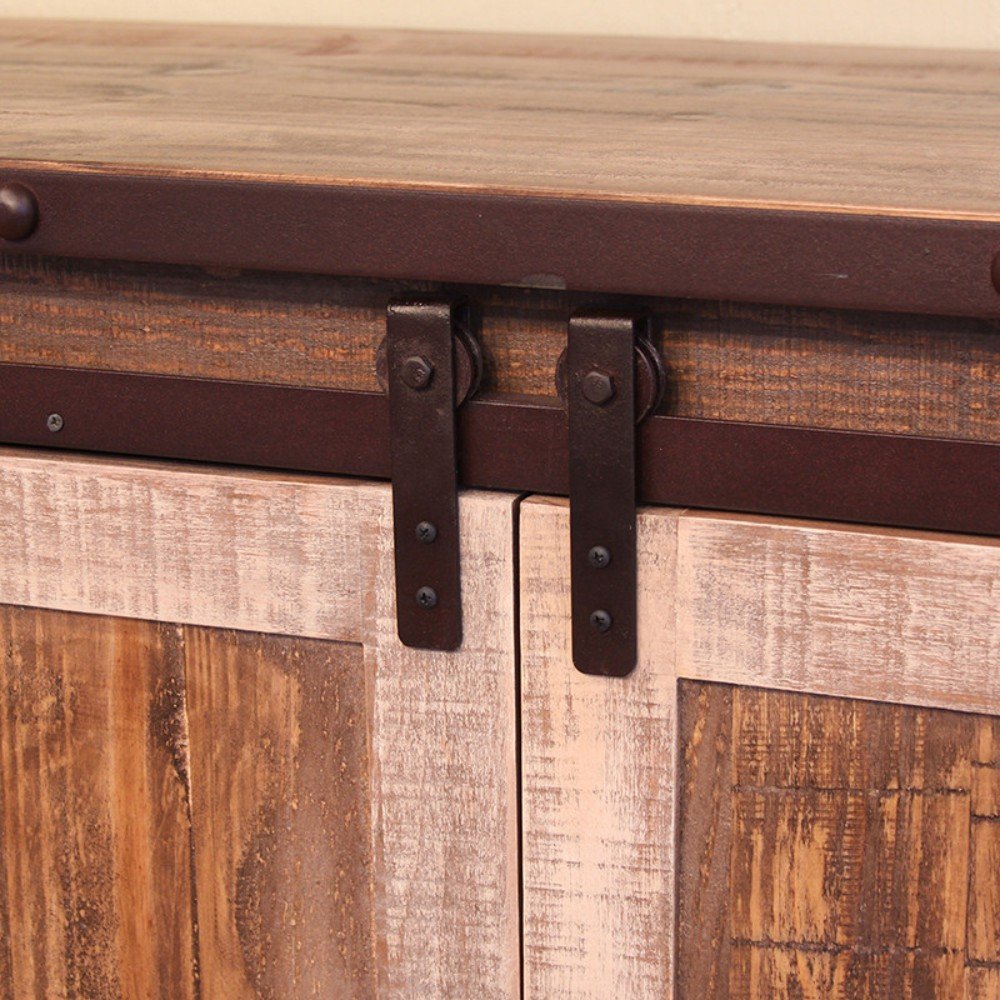 Brown Solid Wood Cabinet Enclosed Storage Distressed TV Stand - 60-inch