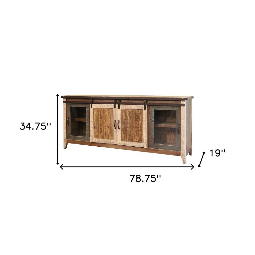 Brown Solid Wood Cabinet Enclosed Storage Distressed TV Stand