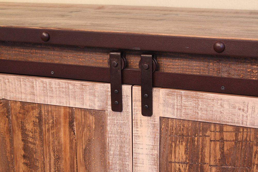 Brown Solid Wood Cabinet Enclosed Storage Distressed TV Stand