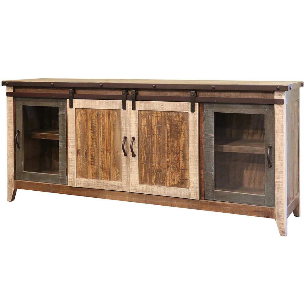 Brown Solid Wood Cabinet Enclosed Storage Distressed TV Stand