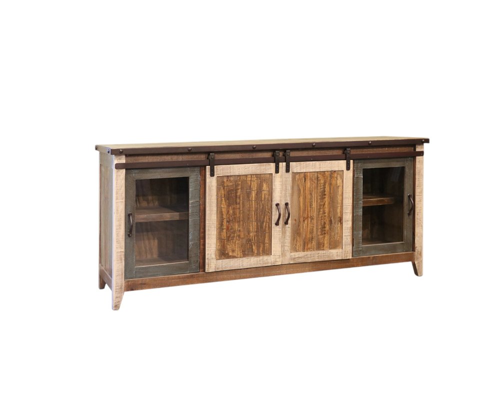 Brown Solid Wood Cabinet Enclosed Storage Distressed TV Stand