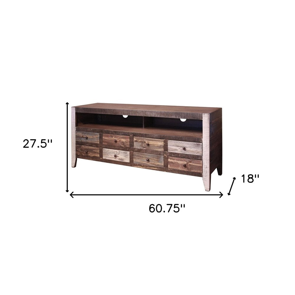 Brown Solid Wood Cabinet Enclosed Storage Distressed TV Stand