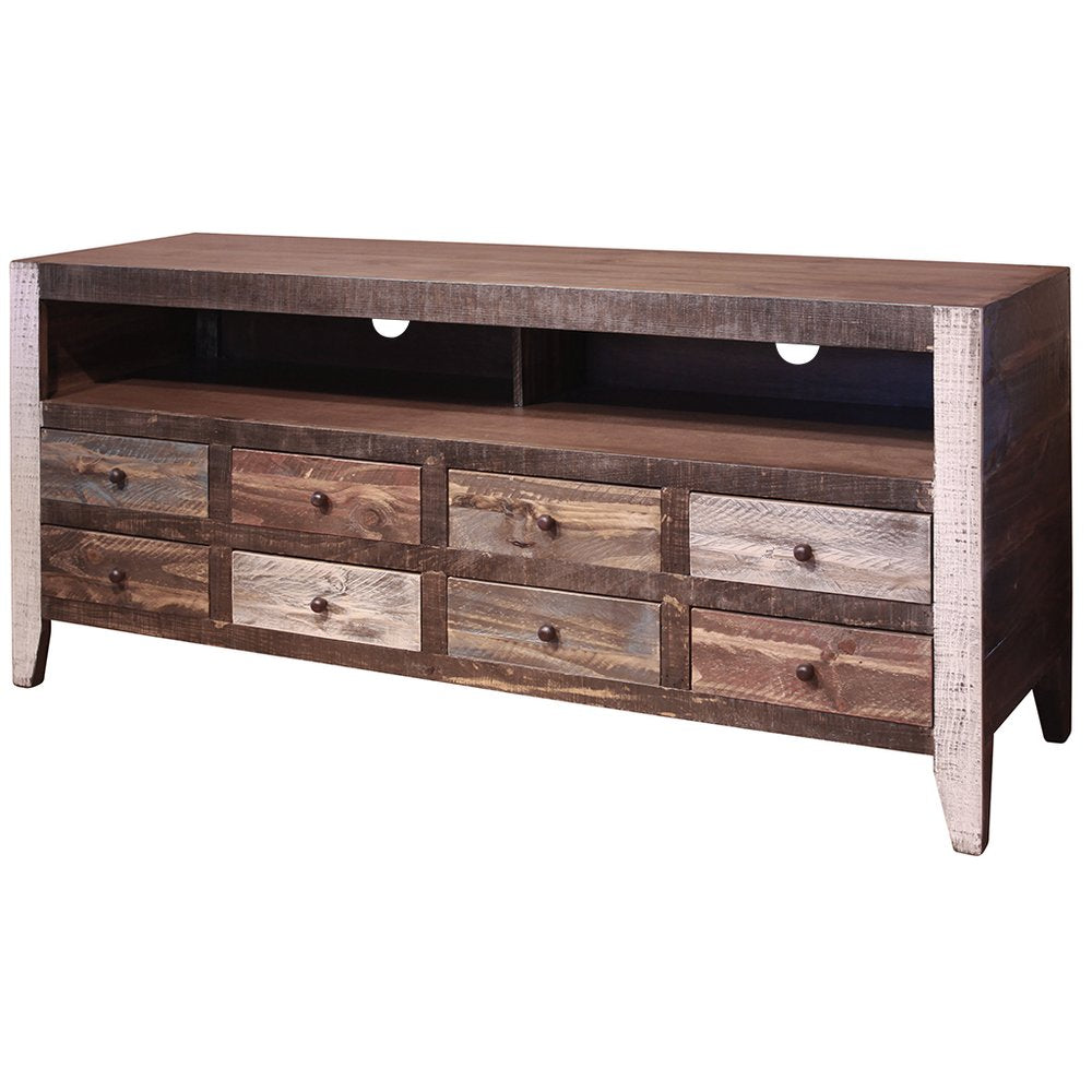 Brown Solid Wood Cabinet Enclosed Storage Distressed TV Stand