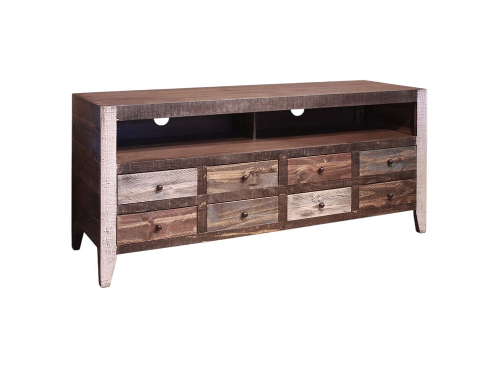 Brown Solid Wood Cabinet Enclosed Storage Distressed TV Stand