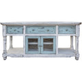 Blue and White Solid Wood Open Shelving Distressed TV Stand - 70-inch