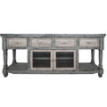 Blue and White Solid Wood Open Shelving Distressed TV Stand - 70-inch