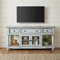 Blue Solid Wood Open Shelving Distressed TV Stand - 70-inch