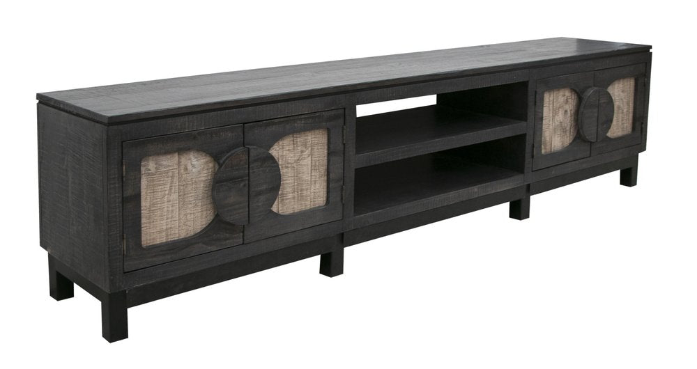 Black Solid Wood Cabinet Enclosed Storage Distressed TV Stand