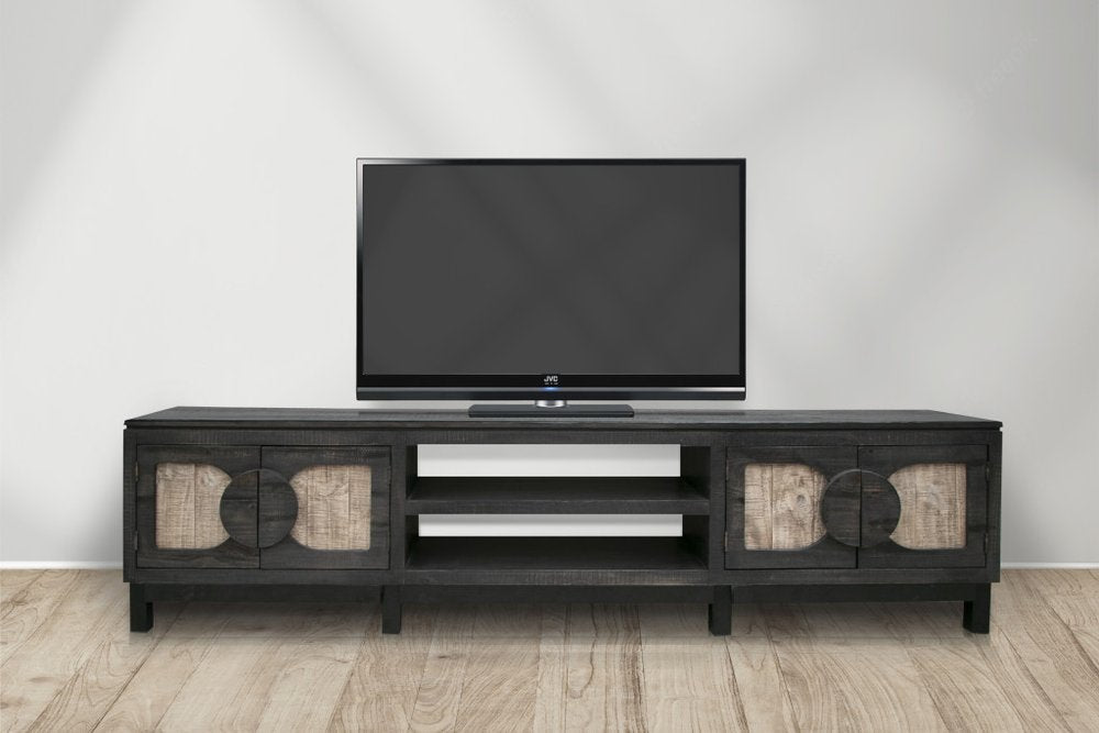 Black Solid Wood Cabinet Enclosed Storage Distressed TV Stand