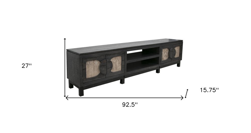 Black Solid Wood Cabinet Enclosed Storage Distressed TV Stand