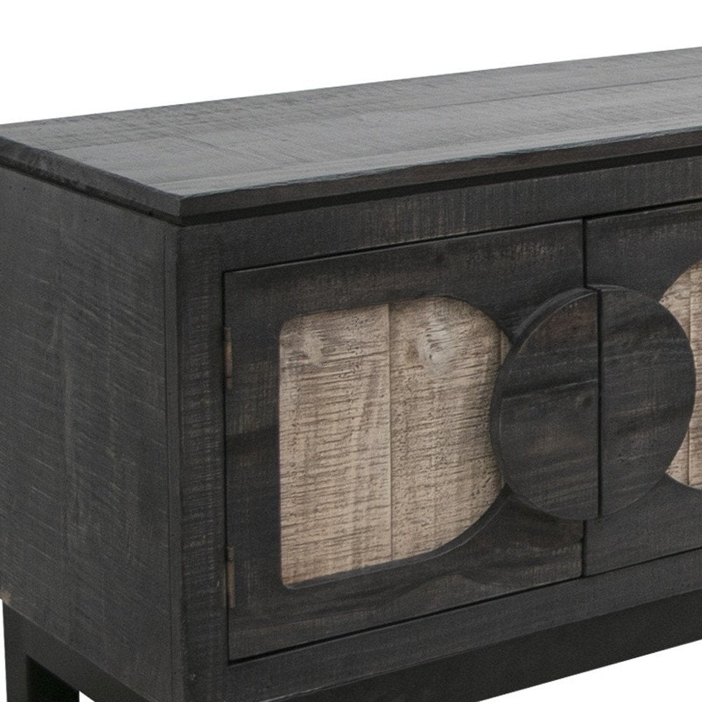 Black Solid Wood Cabinet Enclosed Storage Distressed TV Stand