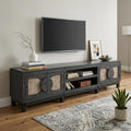 Black Solid Wood Cabinet Enclosed Storage Distressed TV Stand