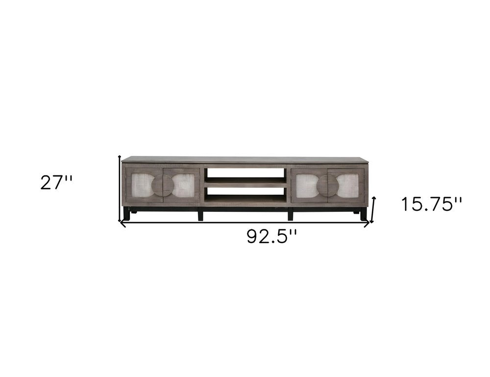 Gray Solid Wood Cabinet Enclosed Storage Distressed TV Stand - 93-inch