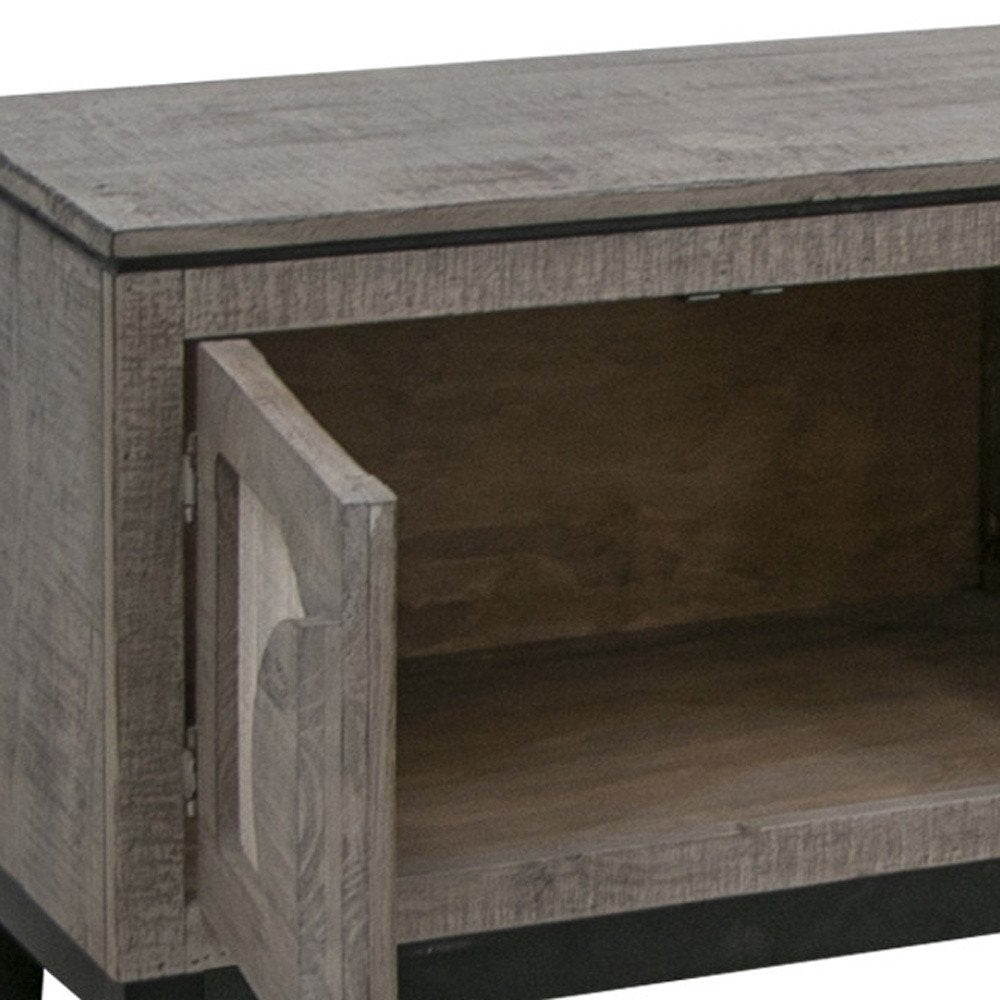 Gray Solid Wood Cabinet Enclosed Storage Distressed TV Stand - 93-inch