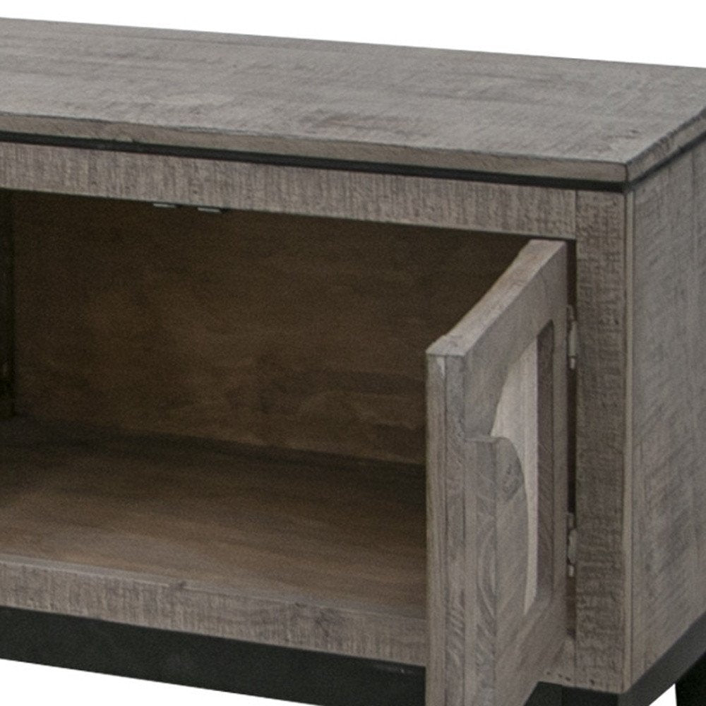 Gray Solid Wood Cabinet Enclosed Storage Distressed TV Stand - 93-inch