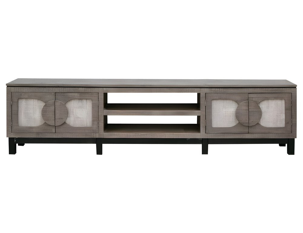 Gray Solid Wood Cabinet Enclosed Storage Distressed TV Stand - 93-inch