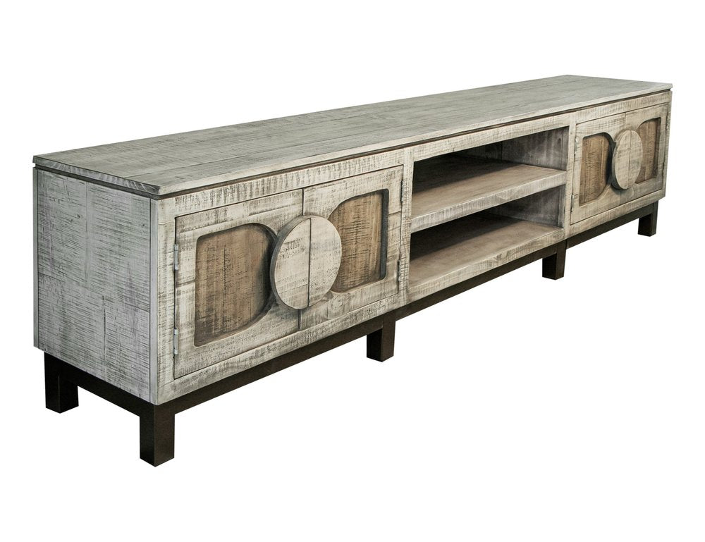 White Solid Wood Cabinet Enclosed Storage Distressed TV Stand