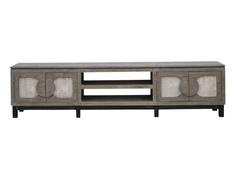 White Solid Wood Cabinet Enclosed Storage Distressed TV Stand