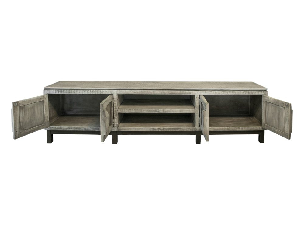 White Solid Wood Cabinet Enclosed Storage Distressed TV Stand