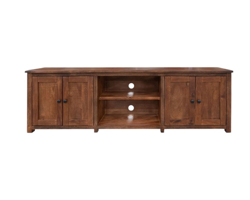 Brown Solid Wood Cabinet Enclosed Storage Distressed TV Stand