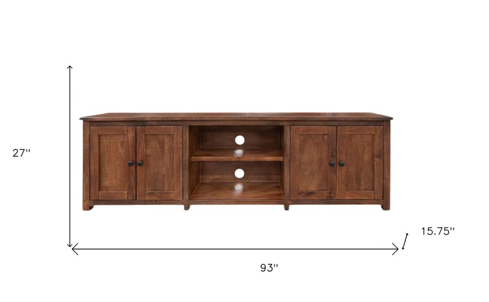 Brown Solid Wood Cabinet Enclosed Storage Distressed TV Stand