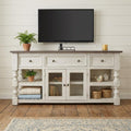 Ivory Solid Wood Open Shelving Distressed TV Stand - 60-inch