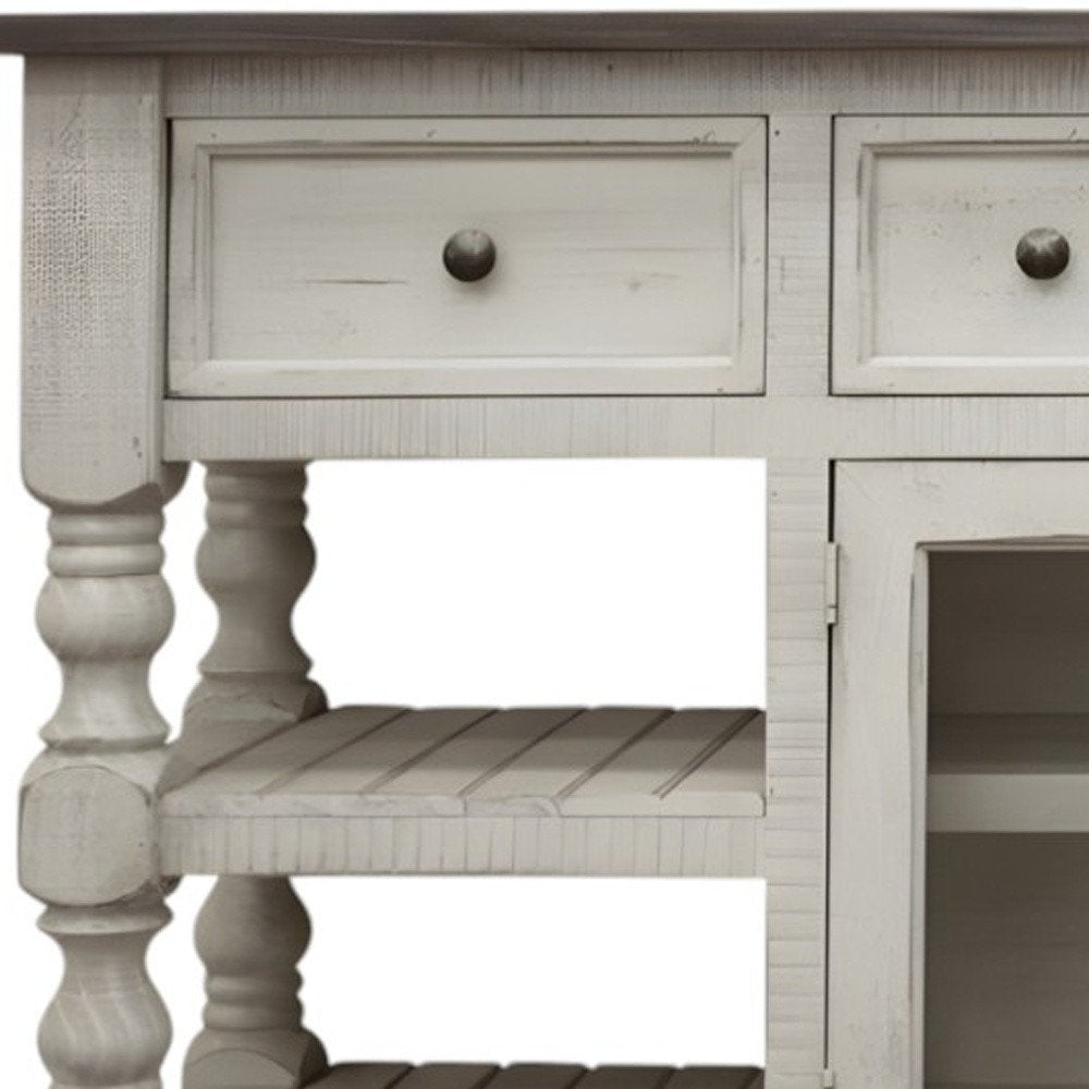 Ivory Solid Wood Open Shelving Distressed TV Stand - 70-inch
