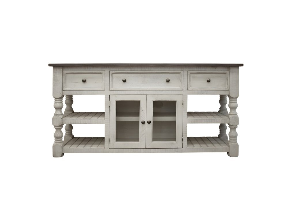 Ivory Solid Wood Open Shelving Distressed TV Stand - 70-inch