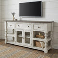 Ivory Solid Wood Open Shelving Distressed TV Stand - 81-inch