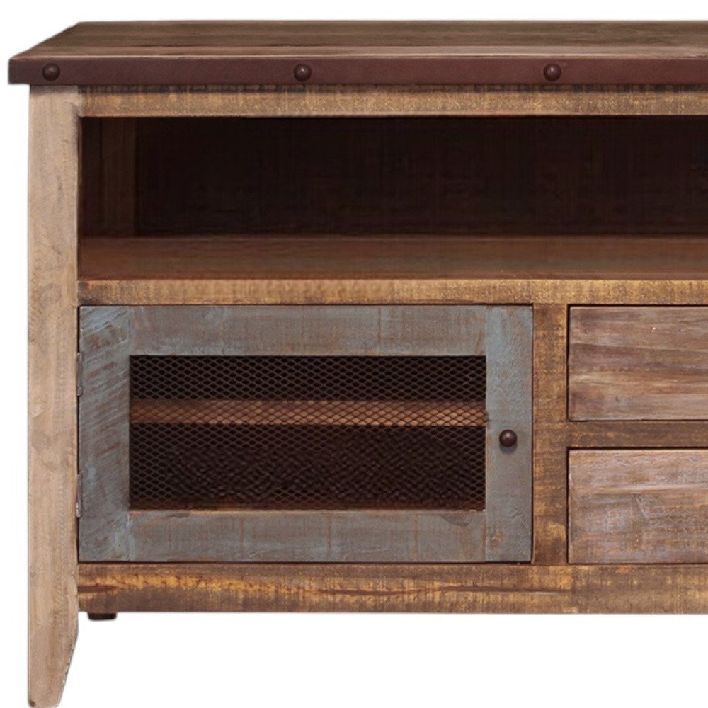 Brown Solid Wood Cabinet Enclosed Storage Distressed TV Stand