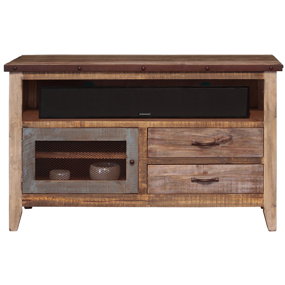 Brown Solid Wood Cabinet Enclosed Storage Distressed TV Stand