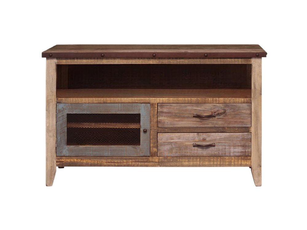 Brown Solid Wood Cabinet Enclosed Storage Distressed TV Stand