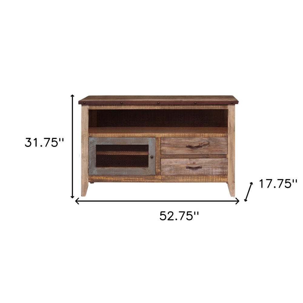 Brown Solid Wood Cabinet Enclosed Storage Distressed TV Stand