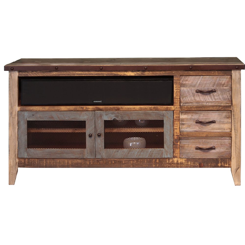 Brown Solid Wood Cabinet Enclosed Storage Distressed TV Stand