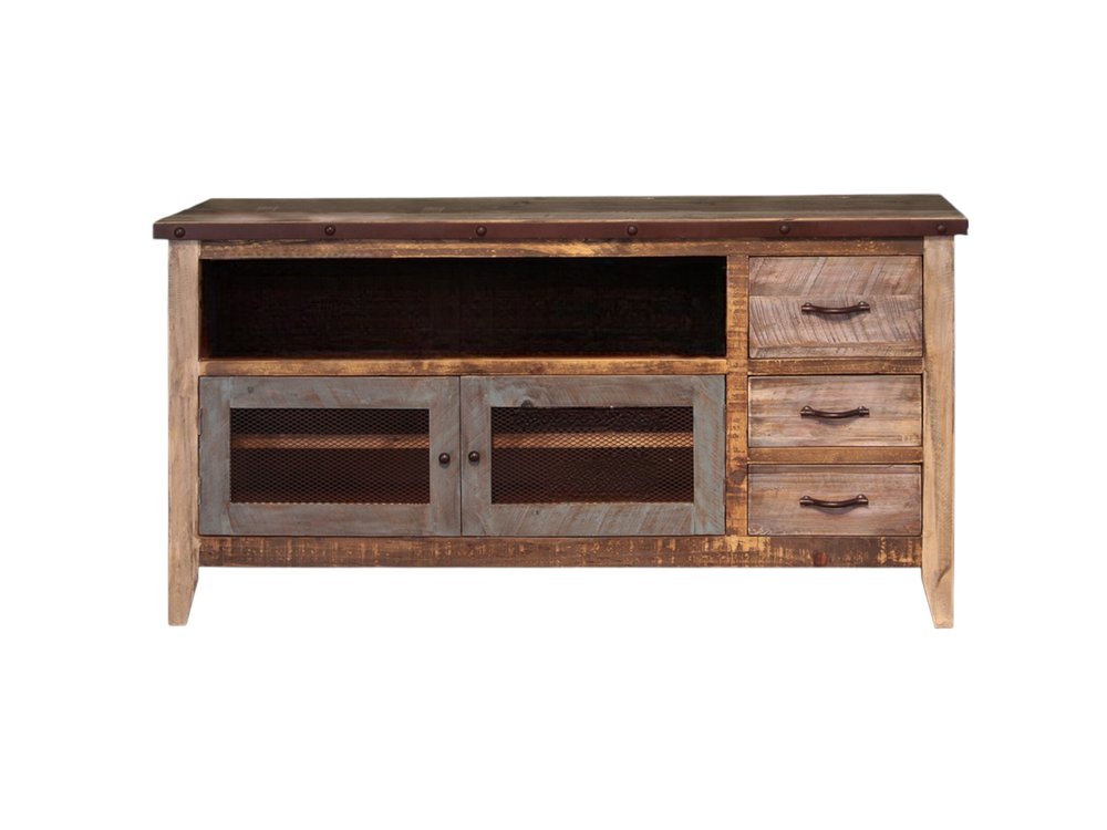 Brown Solid Wood Cabinet Enclosed Storage Distressed TV Stand