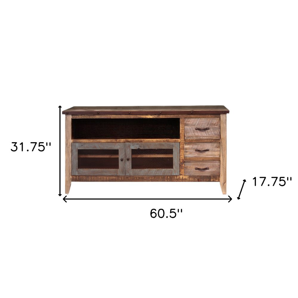 Brown Solid Wood Cabinet Enclosed Storage Distressed TV Stand