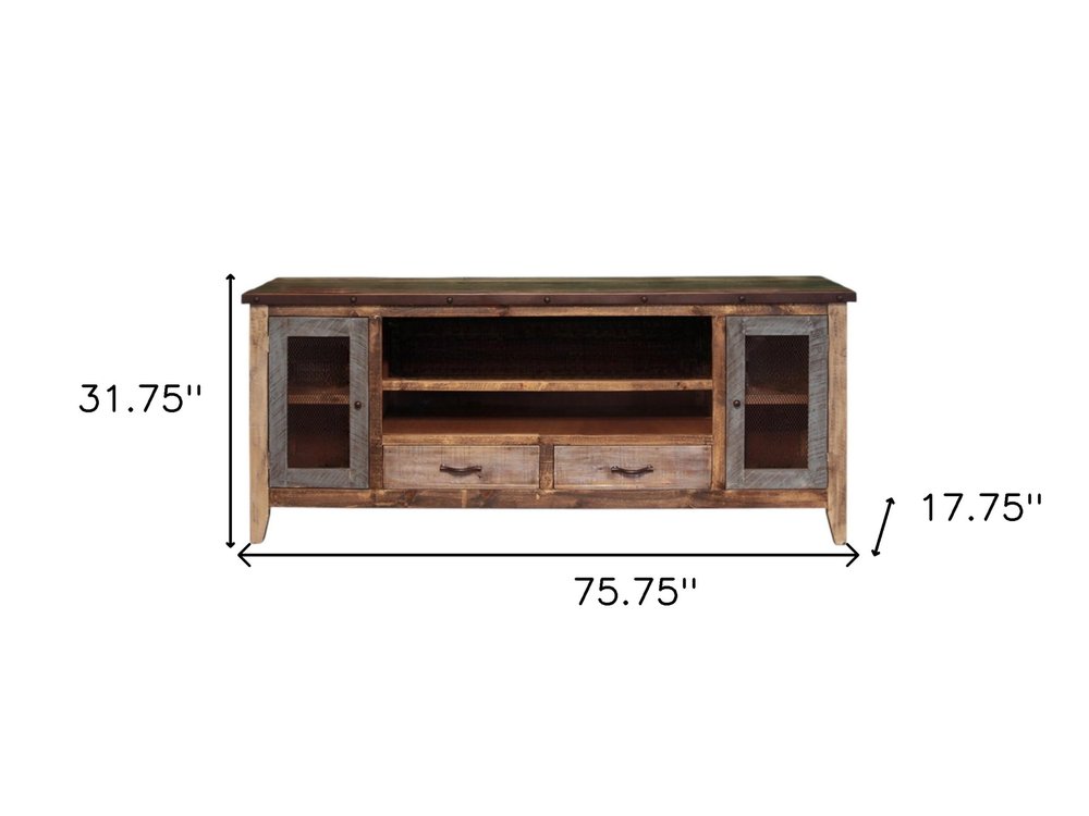 Brown Solid Wood Cabinet Enclosed Storage Distressed TV Stand