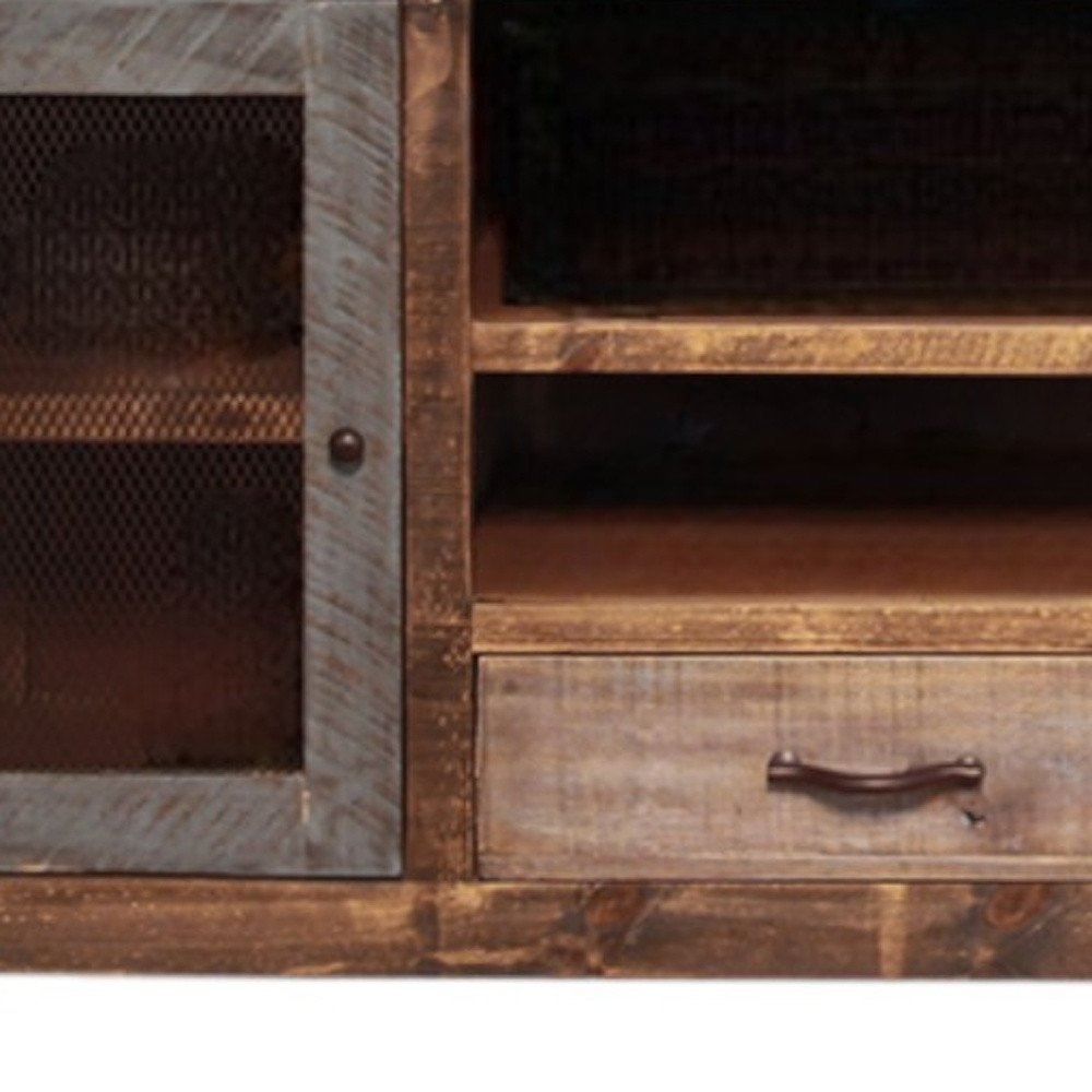Brown Solid Wood Cabinet Enclosed Storage Distressed TV Stand