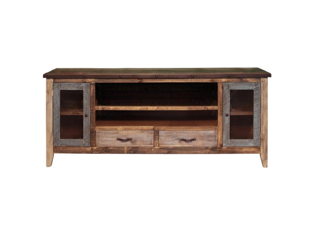 Brown Solid Wood Cabinet Enclosed Storage Distressed TV Stand