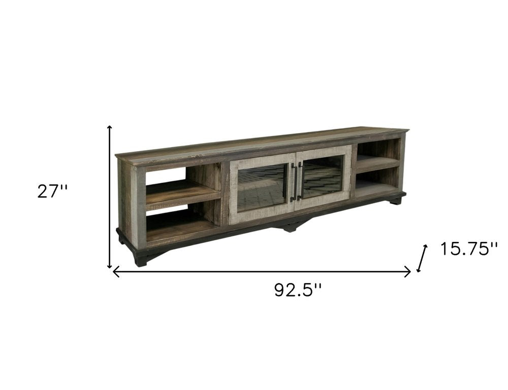 Brown Solid Wood Cabinet Enclosed Storage Distressed TV Stand