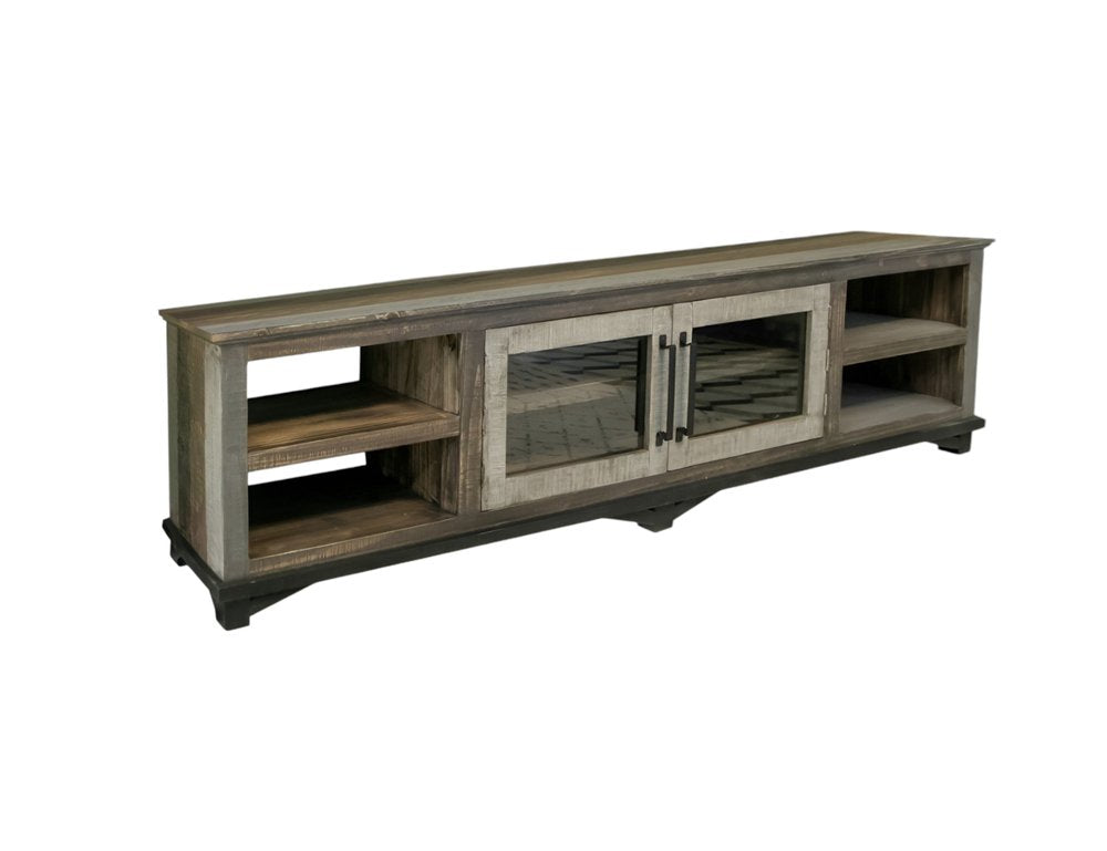 Brown Solid Wood Cabinet Enclosed Storage Distressed TV Stand