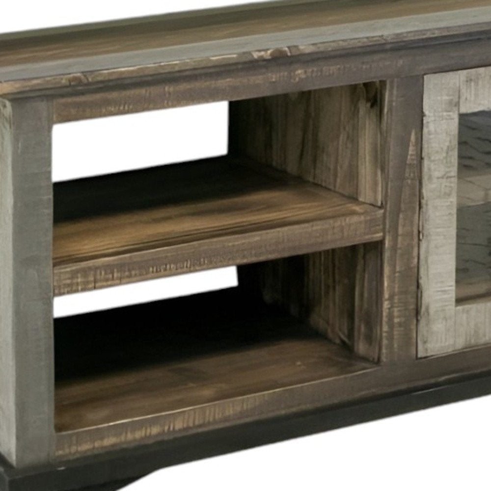 Brown Solid Wood Cabinet Enclosed Storage Distressed TV Stand