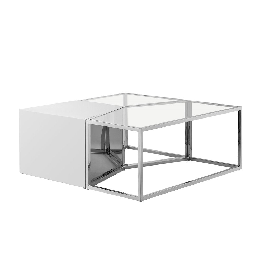 Set of Three 37 Clear and Gold Glass and Stainless Steel Square Mirrored Bunching Coffee Tables