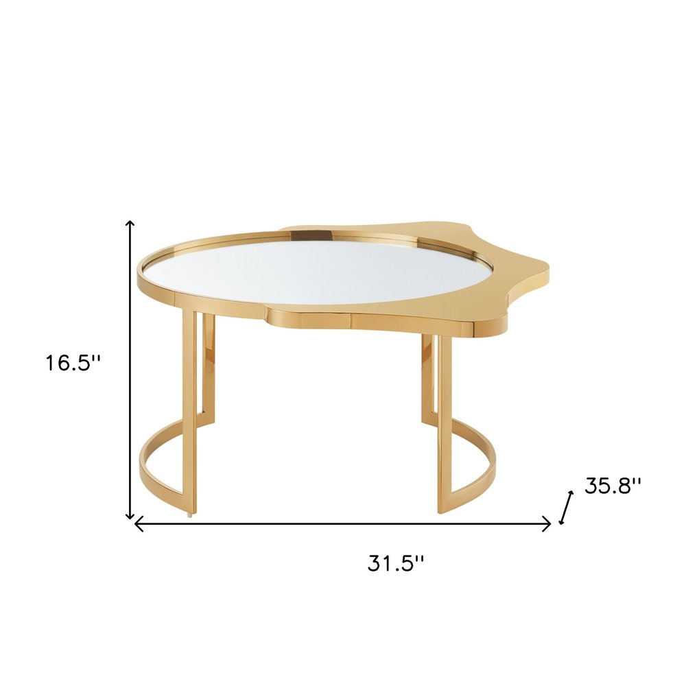 Gold Glass and Stainless Steel Round Mirrored Coffee Table - 32-inch